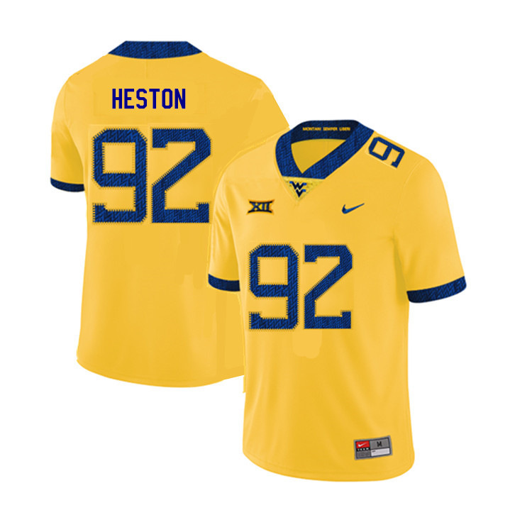 2019 Men #92 Rhett Heston West Virginia Mountaineers College Football Jerseys Sale-Yellow